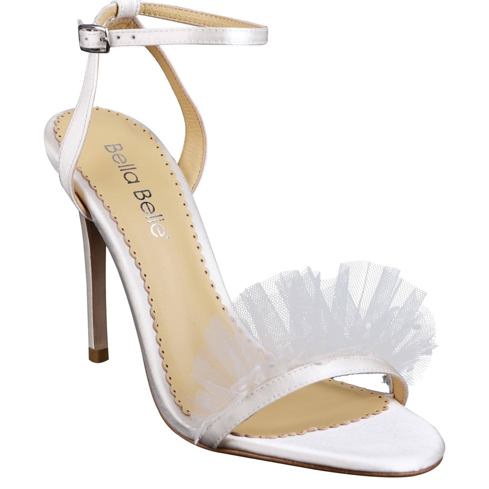 Bella belle Bridget white tulle polka dot wedding heels - size 7.5 (fits 7)